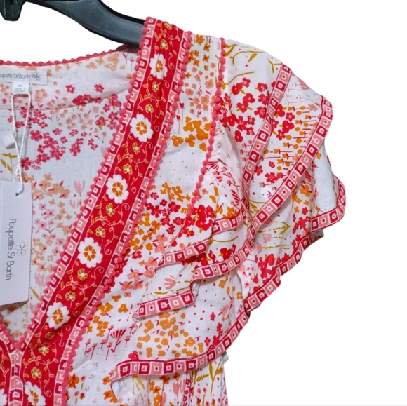 Poupette St. Barth Camila Mini Dress White Pink Tulipe Women's Size Medium M - Picture 9 of 14